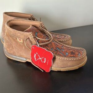 Twisted X Brown Lace Up Boots with Floral Design